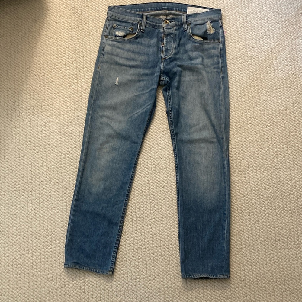 Rag and Bone standard issue slim leg soft denim jeans.